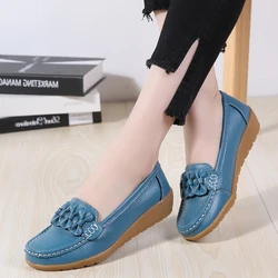 New Women Flats Genuine Leather Shoes Woman Soft Boat shoes for Women Flats shoes  Ladies Loafers Non-Slip Sturdy Sole Big size