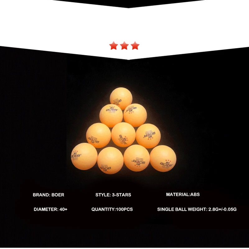 BOER-pelotas de Ping Pong de 3 estrellas, Material ABS de alta elasticidad, sin costuras, 20/50/100 piezas