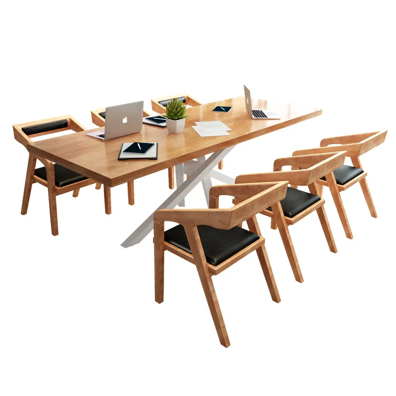 #Nordic solid wood conference table long table simple modern small industrial style desk negotiation table and chair combination