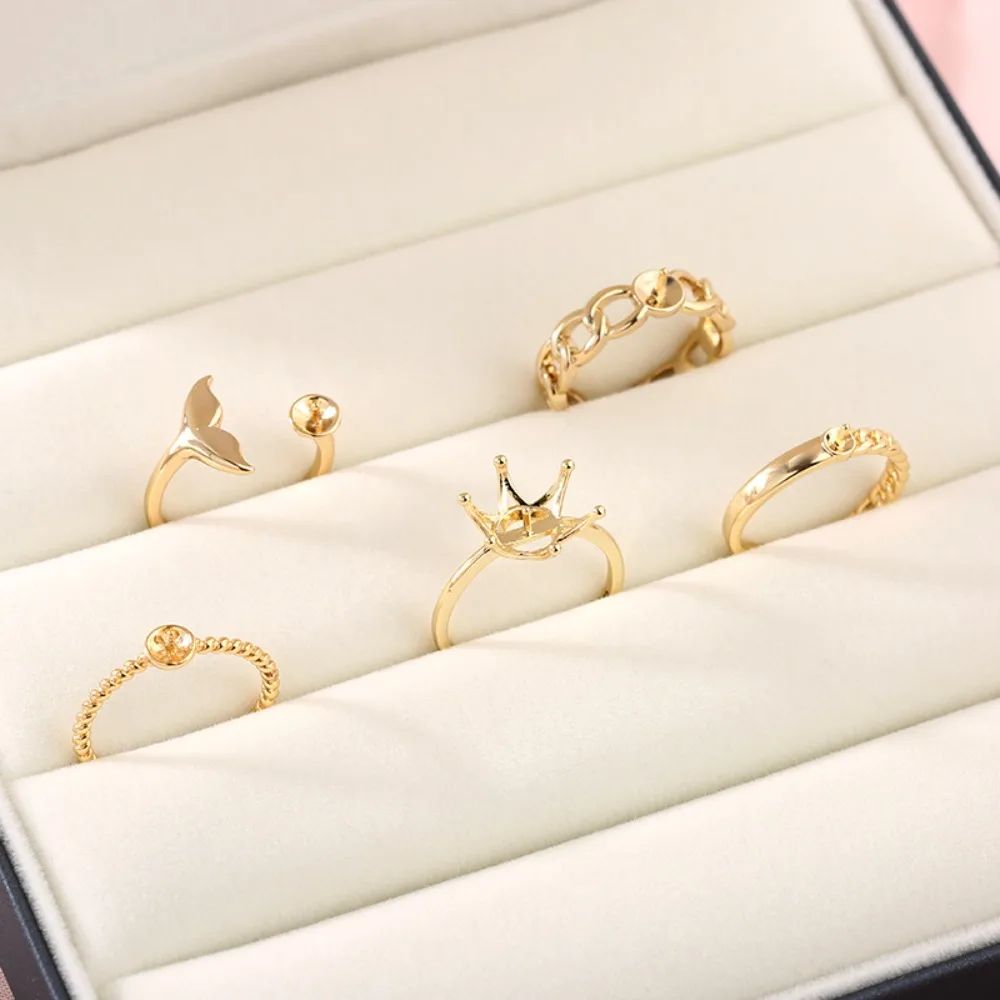 

5pcs Adjustable Gold Plated Pearl Ring Settings Findings & Accessories-for Jewelry Making Bulk Wholesale Craft Supplies