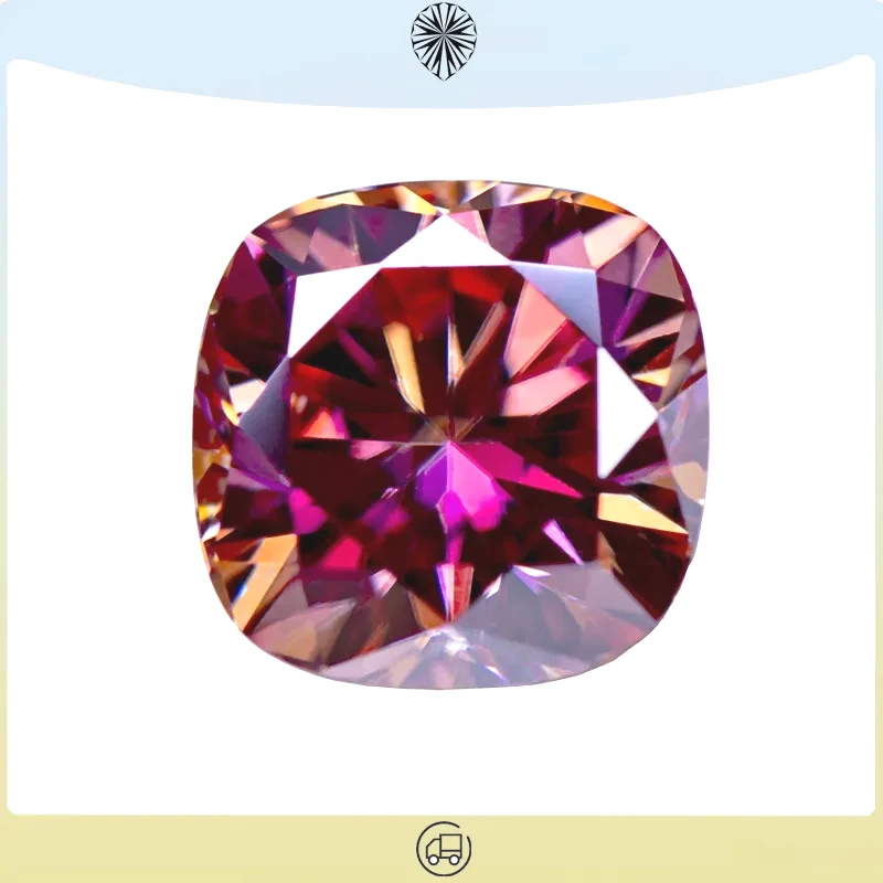 

Moissanite Diamond Cushion Cut Watermelon Red Color Lab Grow Gemstone DIY Advanced Jewelry Making Materials with GRA Certificate