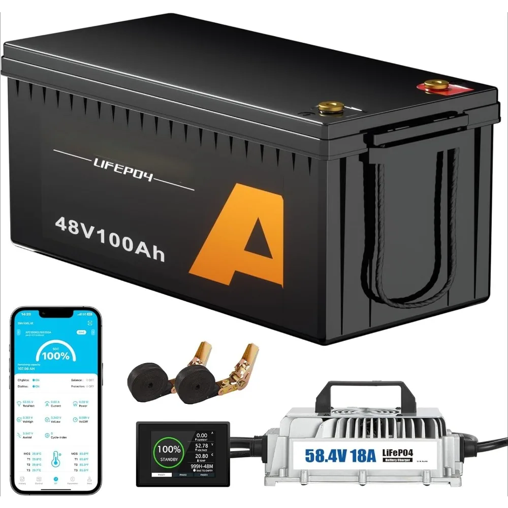 

48V Lithium Battery Golf Cart Kit 10000 Rechargeable Cycles with Smart 200A BMS 58.4V 18A Charger Touch Monitor & Bluetooth