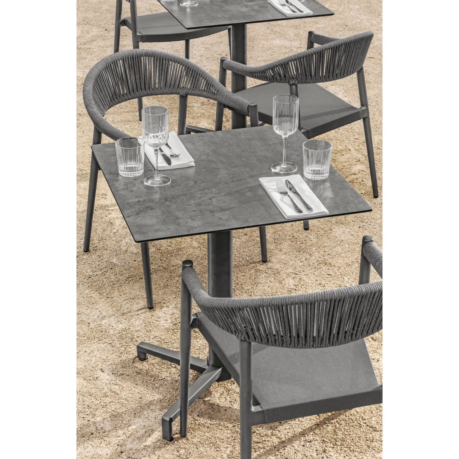 & Hot Sale Outdoor Aluminum Frame Waterproof Garden Stackable Rope Dining Chair