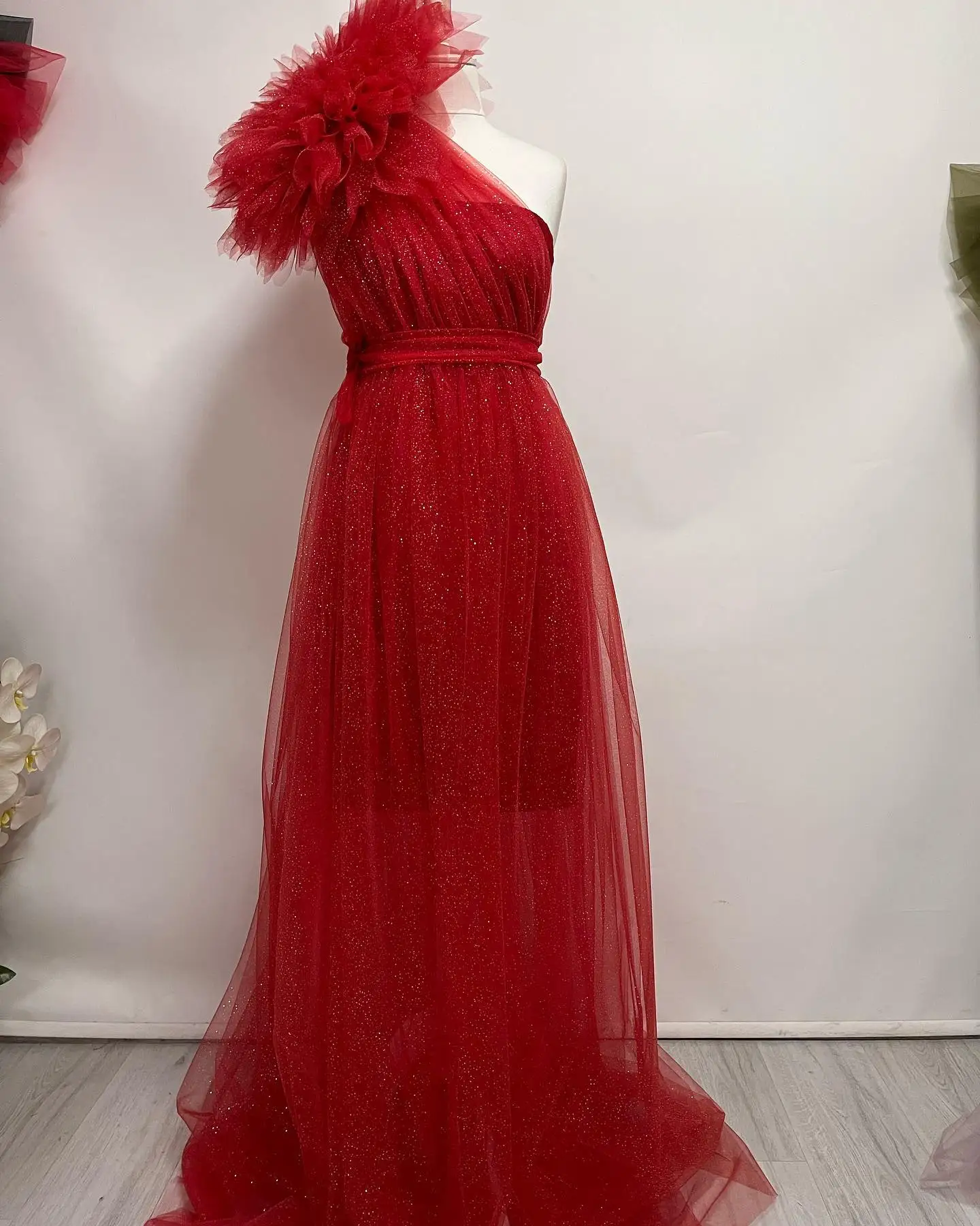 Robe de Bal Rouge Brillante pour Femme Enceinte, pour Séance Photo, Annonce PréChristophe, Patients à Fleurs 3D