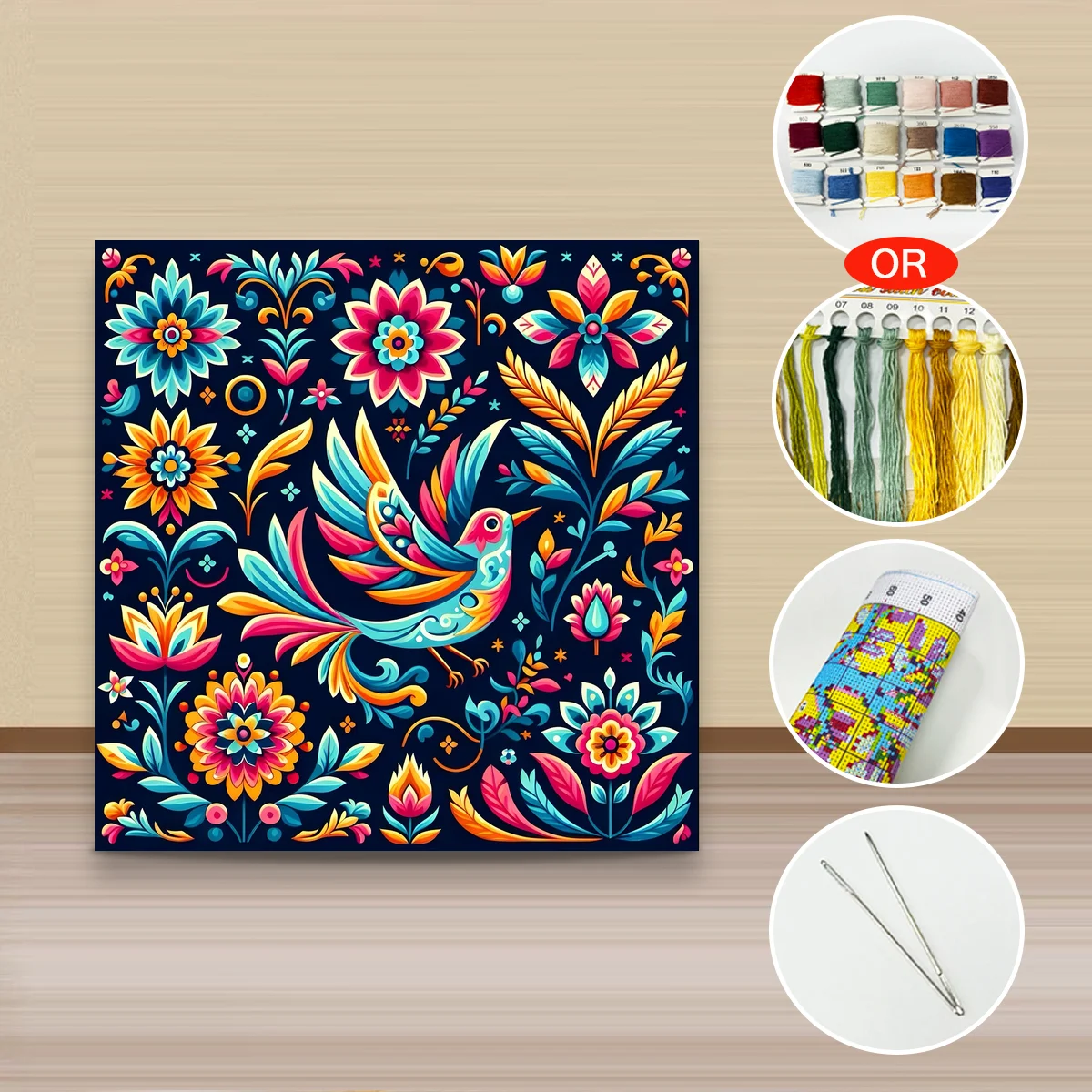 1PC 40X40CM/15.74in, 11CT/14CT Cross Stitch Kit DIY Valentine's Day Gift Embroidery Set for Festival, Colorful Sparrow
