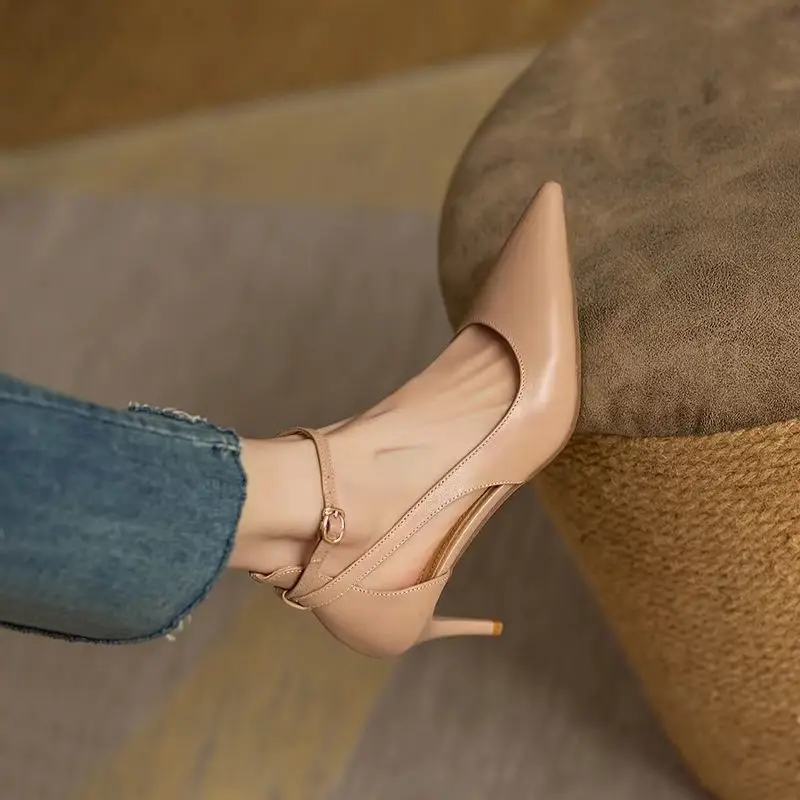 Heels Women 2023 Spring Solid Colors Pointed Medium Heels Fashion Elegant Casual Shoes Party Sandals Pumps Talon Zapatos