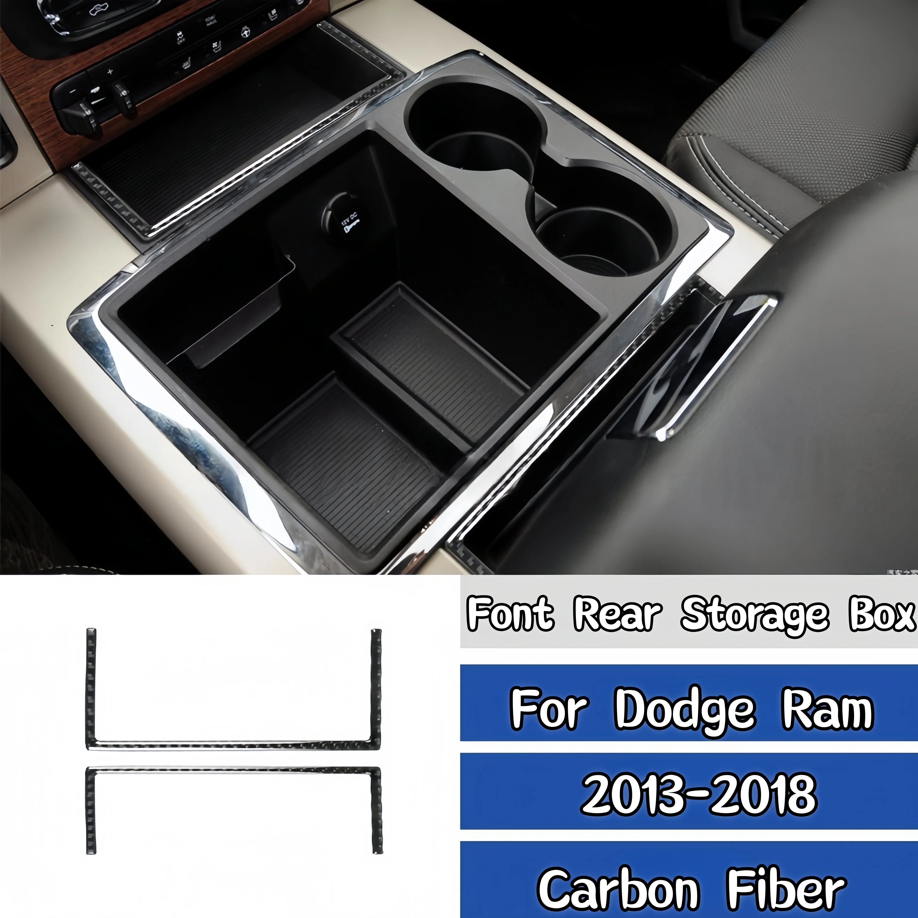 

For Dodge Ram 1500 2013-2018 Carbon Fiber Car Interior Front Rear Storage Box Panel Strips Decor Cover Trim Stickers Accessories