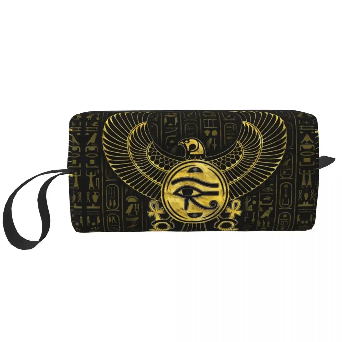 Egyptian Eye Of Horus Toiletry Bag for Women Wadjet Gold And Black Makeup Cosmetic Organizer Ladies Beauty Storage Dopp Kit Case