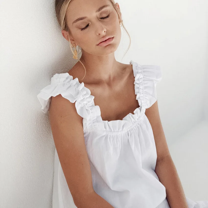 Conjunto de 2 piezas de verano para mujer, chaleco sin mangas con volantes y cuello cuadrado, pantalones cortos, camiseta sin mangas, conjuntos de