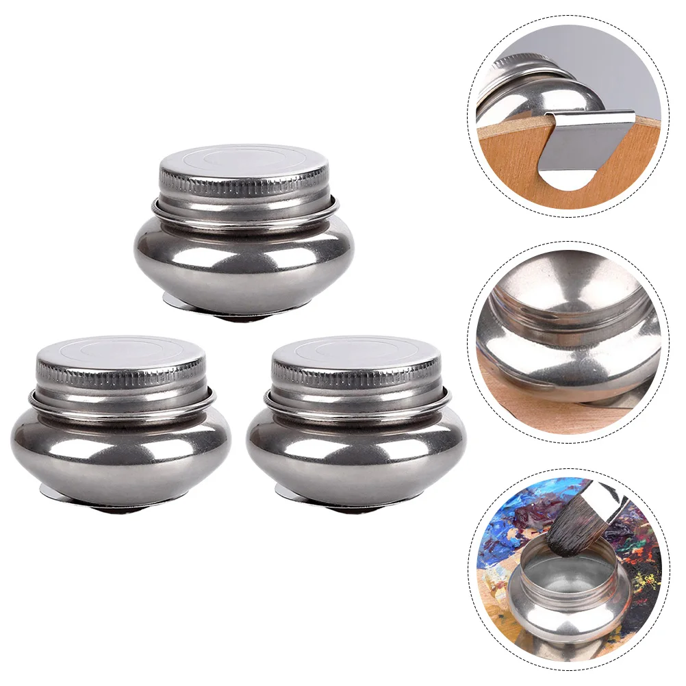 

3pcs Stainless Steel Oil Pot Cleaning Kettle Painting Brush Washer Container Lid Watercolor Paint Brush Basin Dirt Reduction