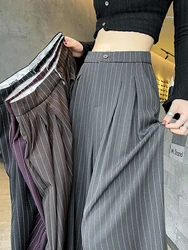 Office Lady Striped Wide Leg Pant For Women High Waist Straight Loose Female Clothing Fashion 2024 Autumn New