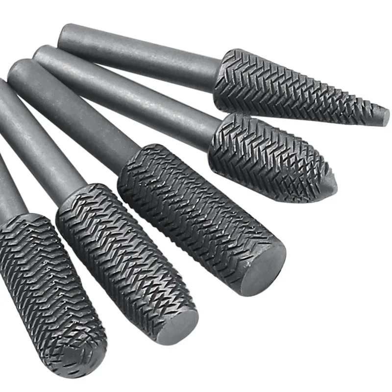 Arquivo de aço gravado Cabeça de moagem elétrica, rebarba de metal macia Alargando arquivo rotativo, arquivo em forma especial, 5pcs