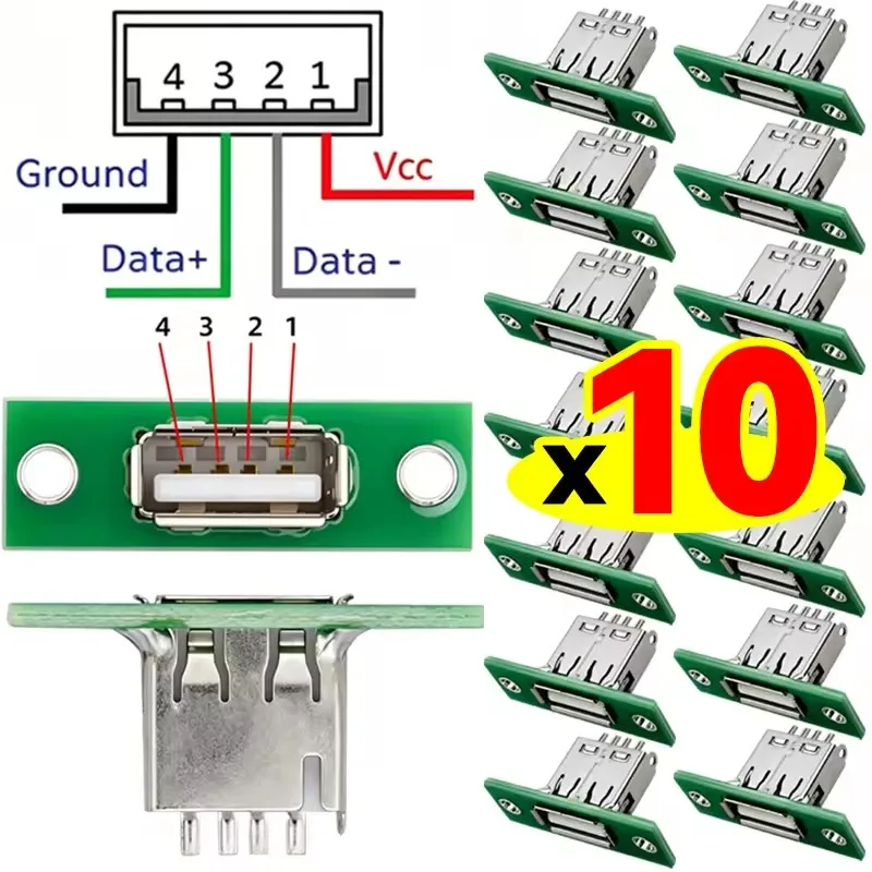 USB 2.0 With Fixed Board Connector DIY Panel Mounting Repair Charging Interface Socket Charging Port Soldering Connectors Jack