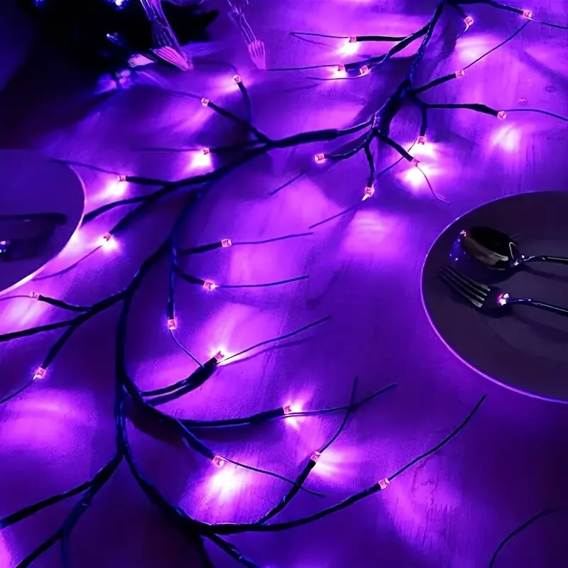 1pc Purple 48LED Artificial Willow Vine Wall Light,8 Modes USB Powered Tree Branches Fairy String Lamps for Halloween Decoration
