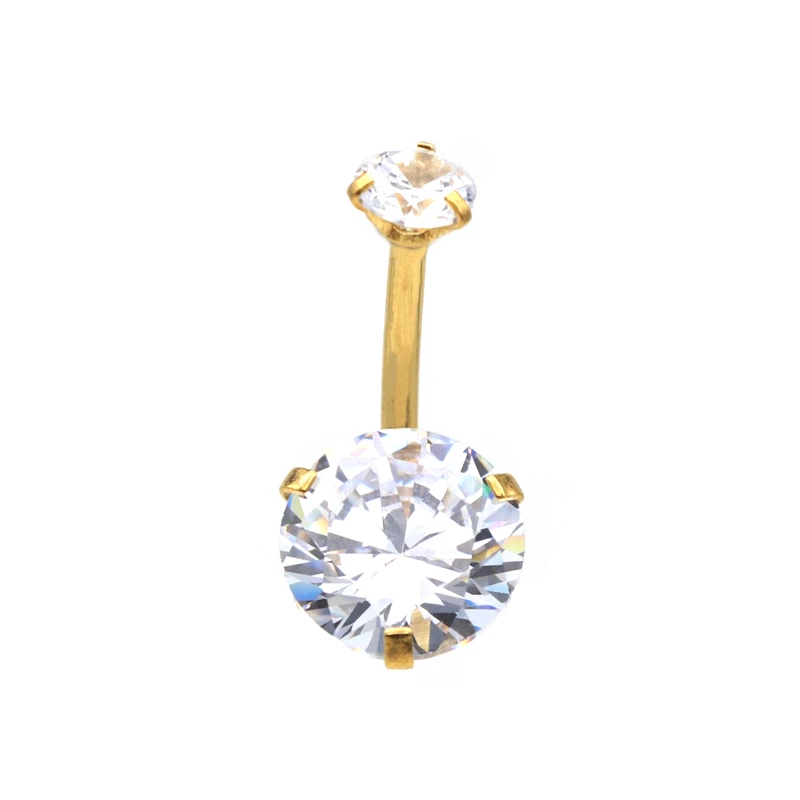 Crystal Zircon Belly Bar Gold Color 6mm 8mm 10mm Navel Ring Sexy Cute 14G Surgical Steel Body Piercing