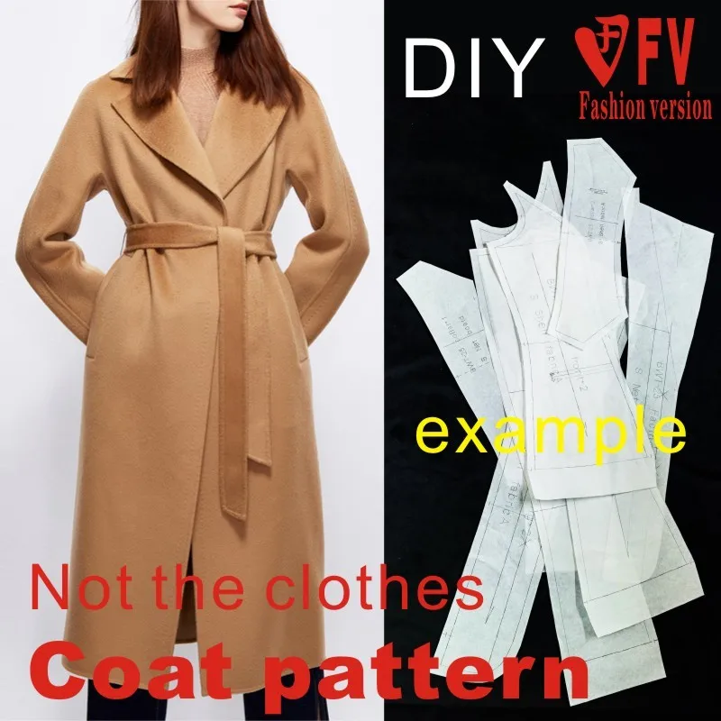 Clothing pattern women\'s mid-length double-sided woolen coat cutting effect drawing 1:1 physical pattern BFY-380