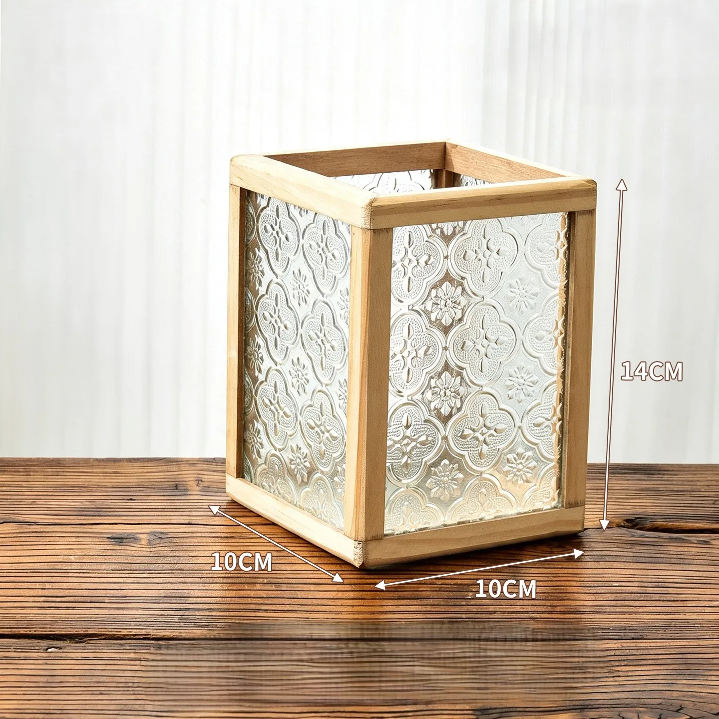 Begonia Glass Solid Wood Pen Holder Vintage Style Desktop Organizer Creative Stationery and Makeup Brush Storage Box