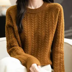 Sweater Women's Crew Neck Tops 100% Merino Wool 2024 Fall Winter Vintage Warm Sweaters Long Sleeve Knit Pullover Female Clothing