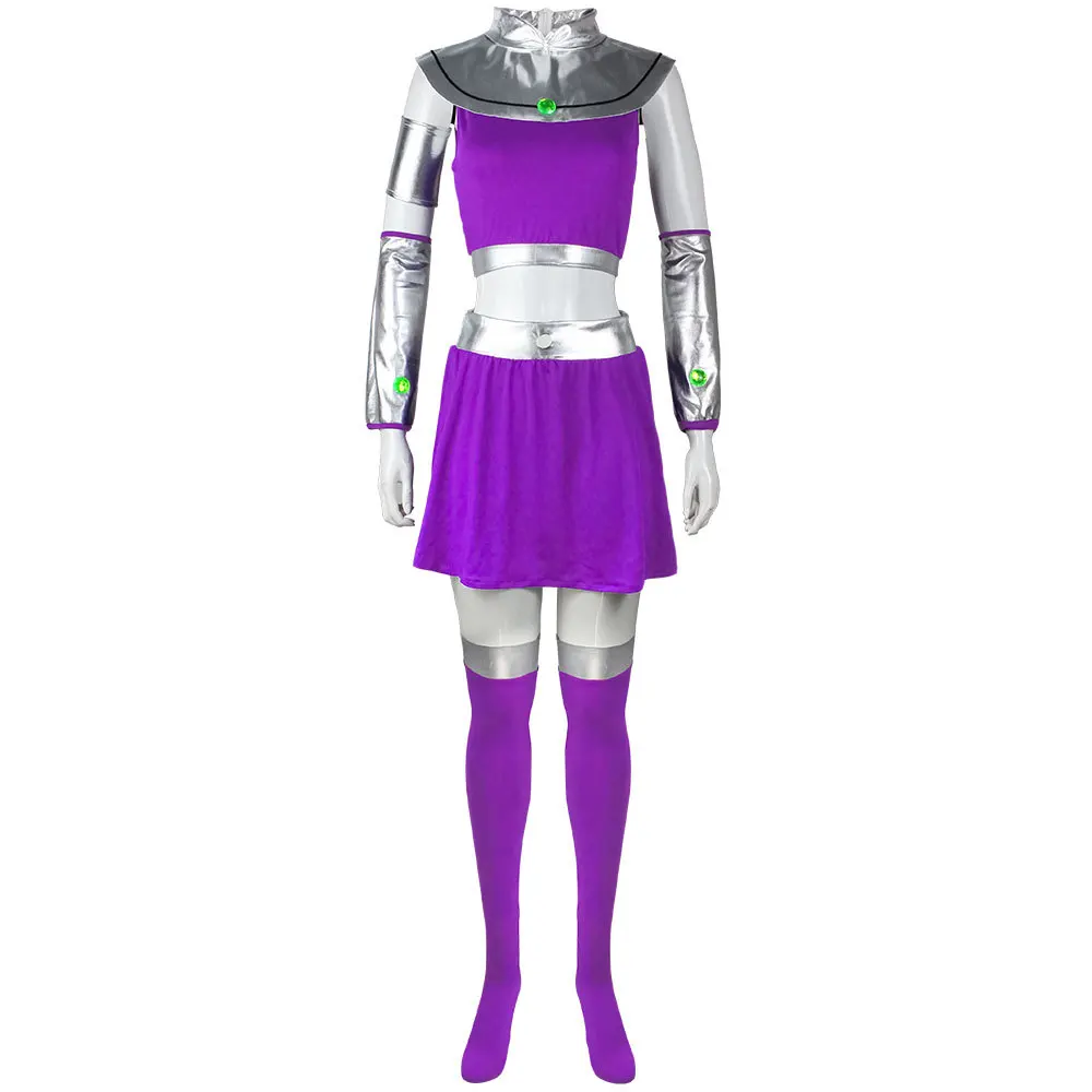 Starfire Cosplay Costume Cartoon Teen Titans Go Princess Koriand\'r Purple Skirt Dress Up with Gloves Socks for Halloween Party
