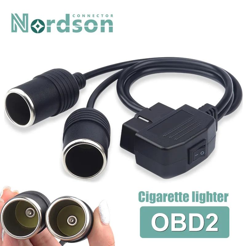 

OBD Car Cigarette Lighter OBD2 Male to Female Automotive Equipment Power Supply Line 1 to 2 with Independent Control Switch