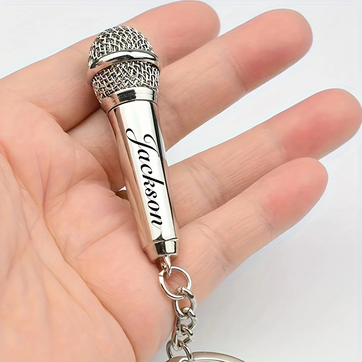 Custom Microphone Keychain with Name Engraving