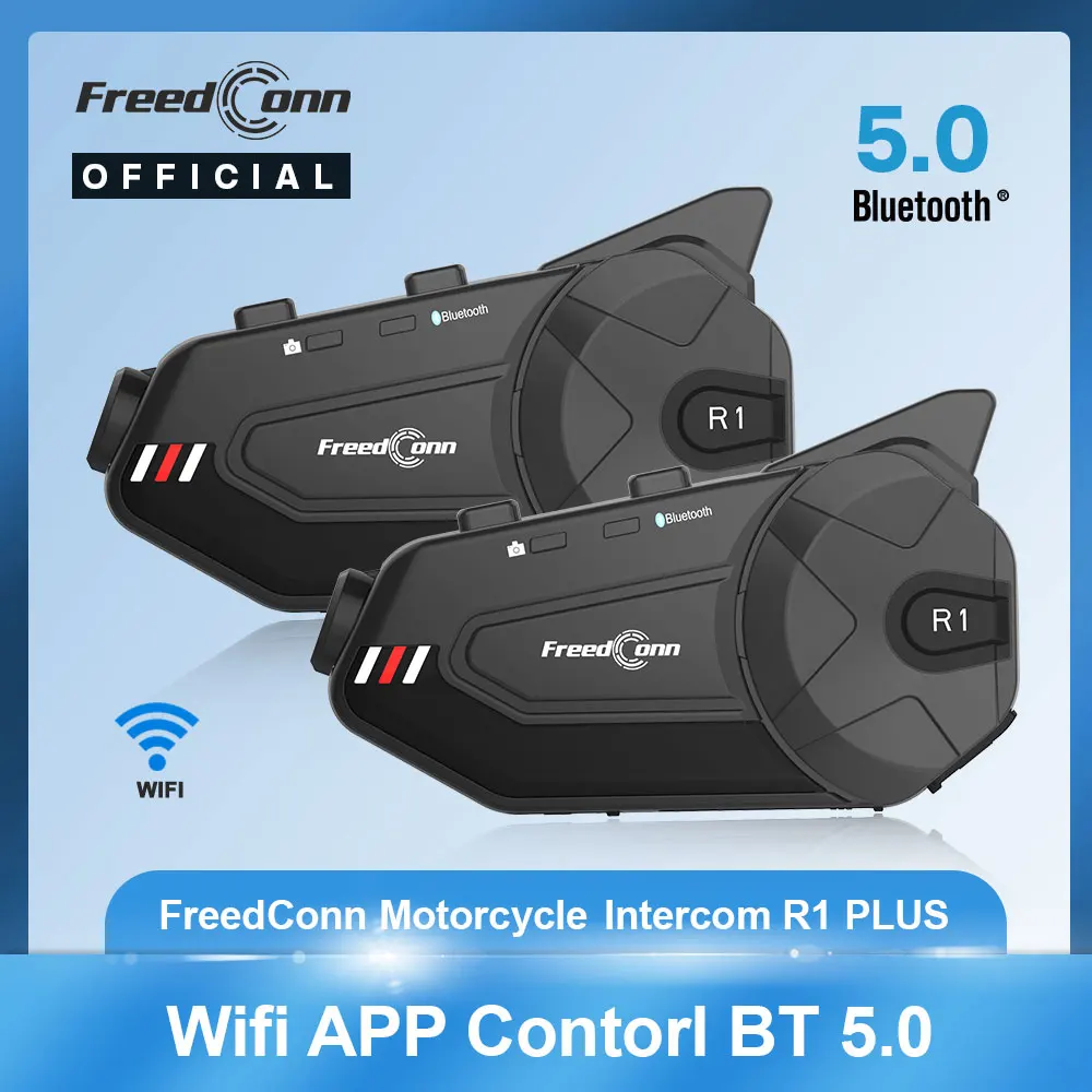 Freedconn-オートバイ用のBluetoothヘッドセットr1plus,ヘルメット用の通信デバイス,ビデオレコーダー,Wi-Fiマイク,HD解像度1000m