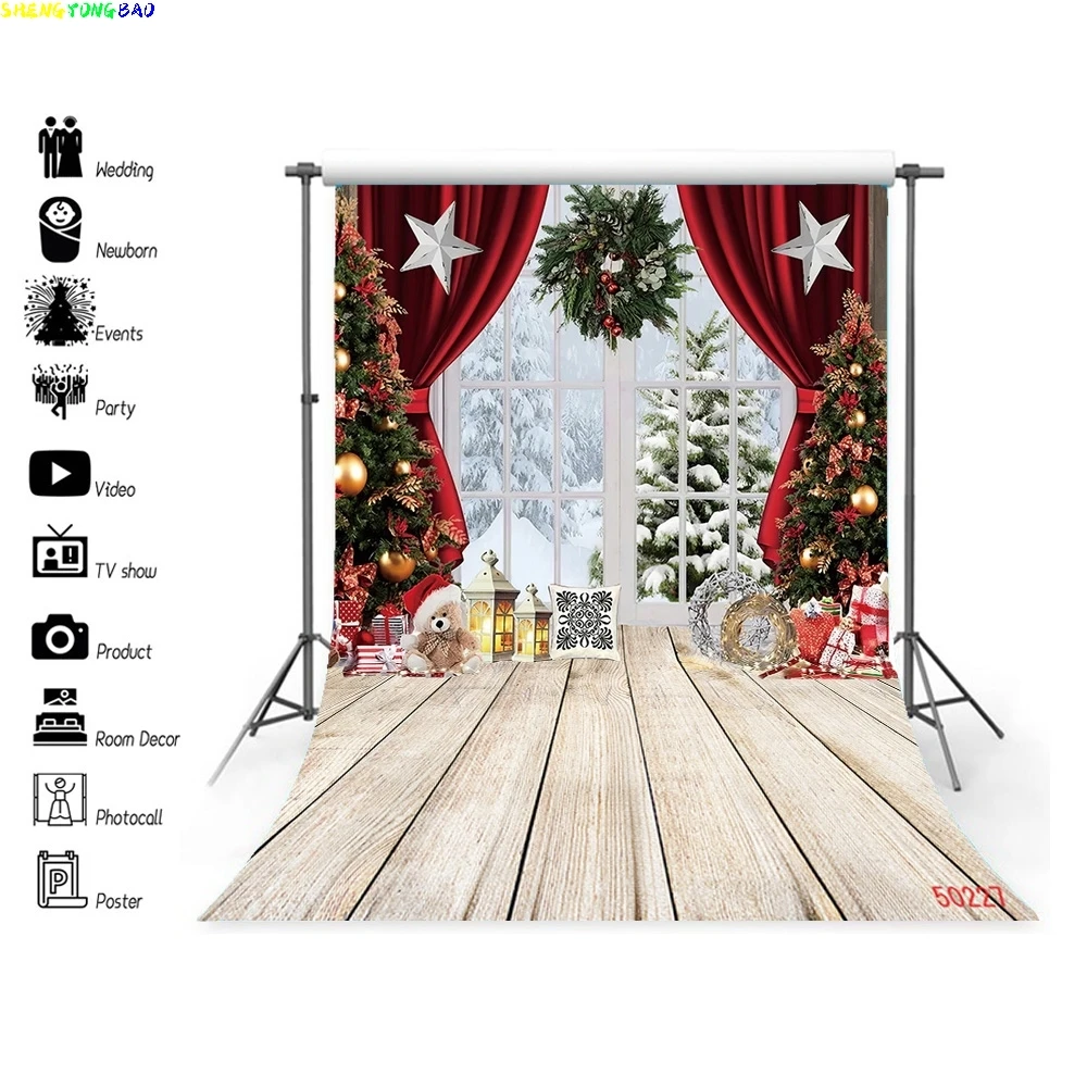 

Vinyl Custom Christmas Theme Photography Background Props Pine Tree Family Festival Backdrops For Photo Stdio ZM-17