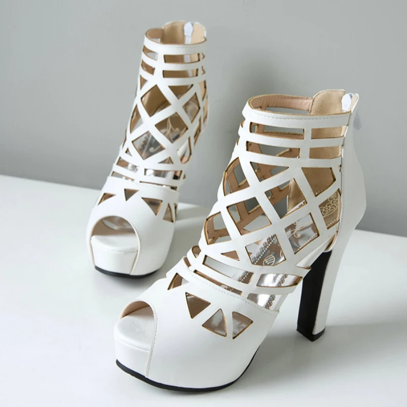 Summer Shoes Ankle Boots For Women High Heels Sandals Platform Cut-outs Black Red White Blue Party Dance Shoes Large Size 45 50