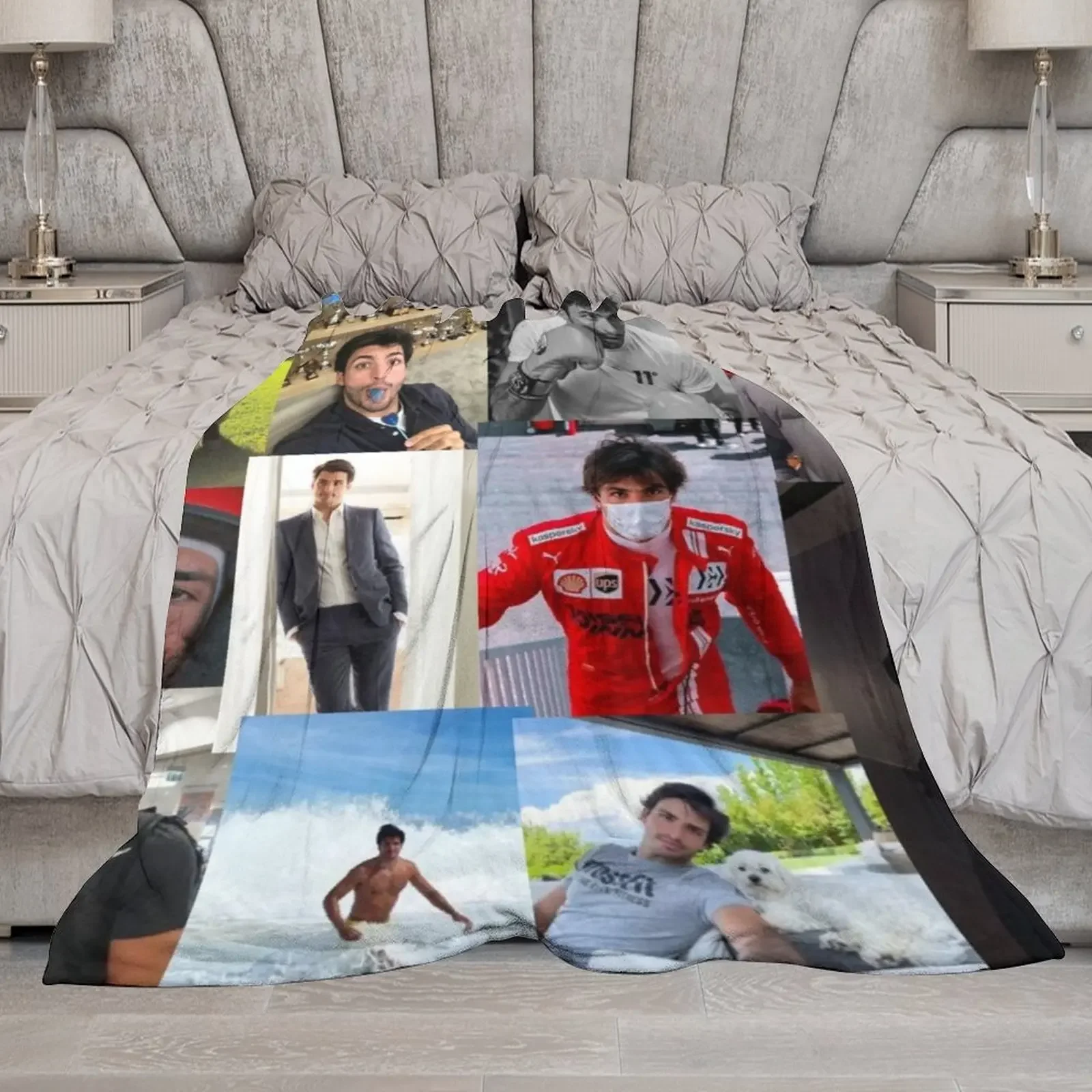 Carlos Sainz jr collage Throw Blanket Designer Blankets Summer Blanket Luxury Throw Blanket