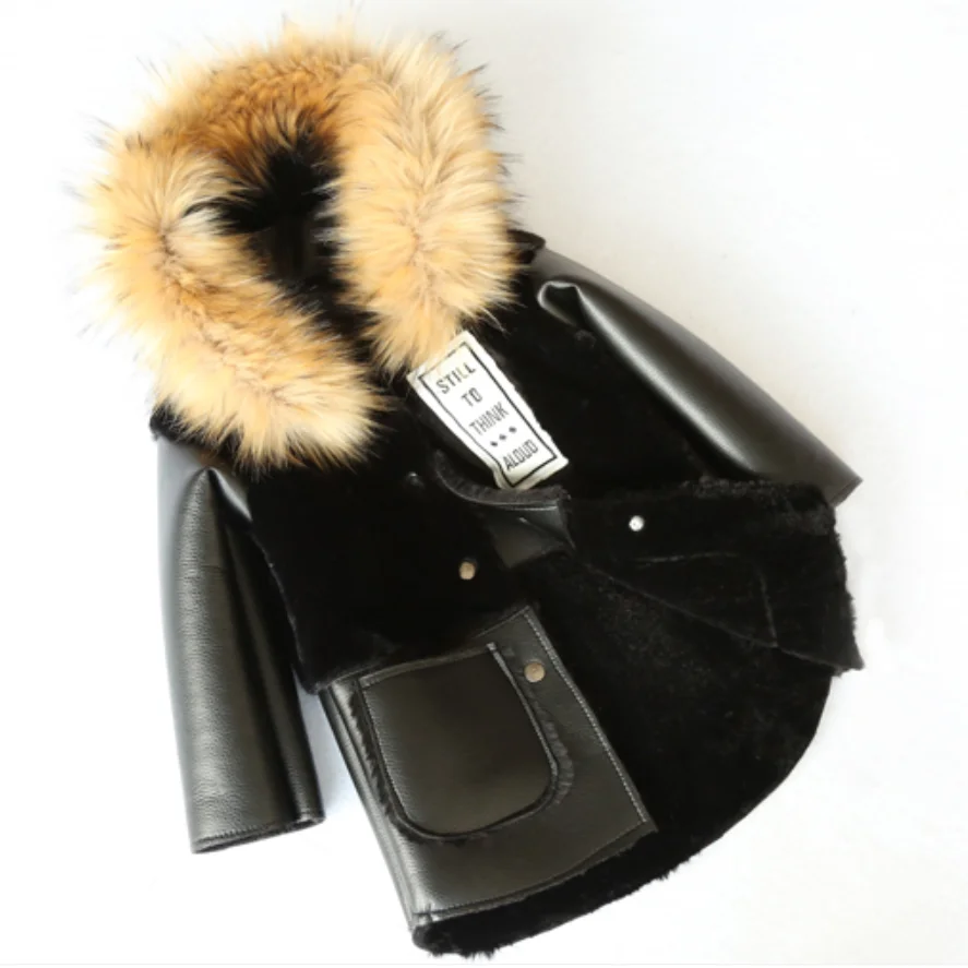 Winter baby boys Faux Fur jacket Fur PU Leather jackets Warm Fur Hooded coat Thicker Outerwear