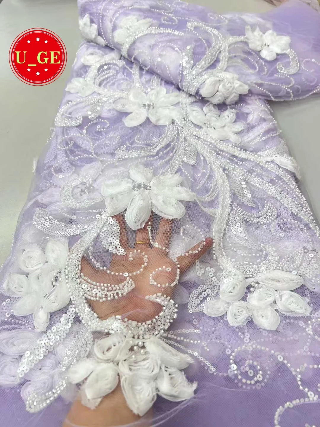 

2026Wholesale Elegant Soft Embroidery Tulle Lace Fabric with Stones – High Quality for Party Evening DressesU_GE3985