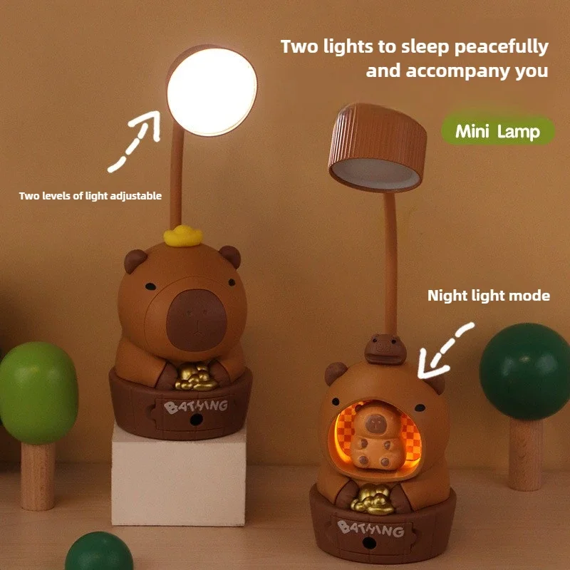 Capybara LED Night Light Student USB Rechargeable Night Light Children's Gift Desk Ornament Eye Protection Bedside Table Lamps