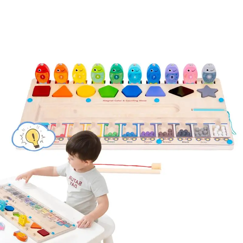 3 In 1 Shape Sorting Toy Wooden Shape Sorting & Stacking Toys Cognitive Color Learning Toys Portable Fishing Game For Fun Boys