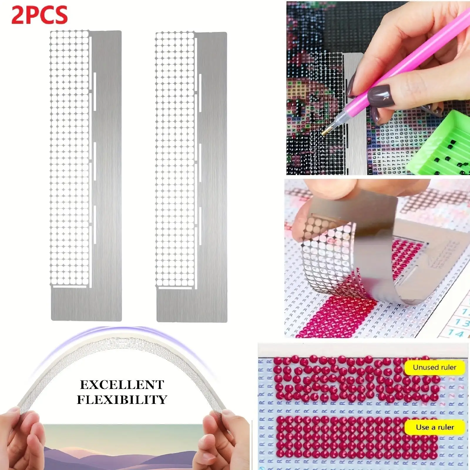 2Pcs Diamond Painting Dotting Ruler Model L141 240 Holes with Nano Adhesive Tool Magic Dotting Ruler