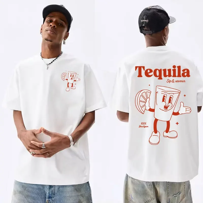 Funny Gift for Tequila Lover Print T Shirt Unisex Retro Inspired Drink Graphic T-shirt Mens Fashion Casual 100% Cotton Tees Tops