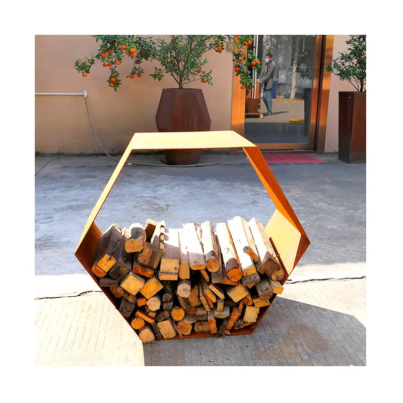 Custom Polygonal Metal Storage Rack Rhombus Steel Frame Wood Stacking Metal Rack