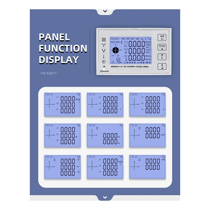 TAC4321CT Three Phase Din Rail Wifi Tuya Mutil-Function Energy Meter With KCT16 Current Transformer 230/400VAC