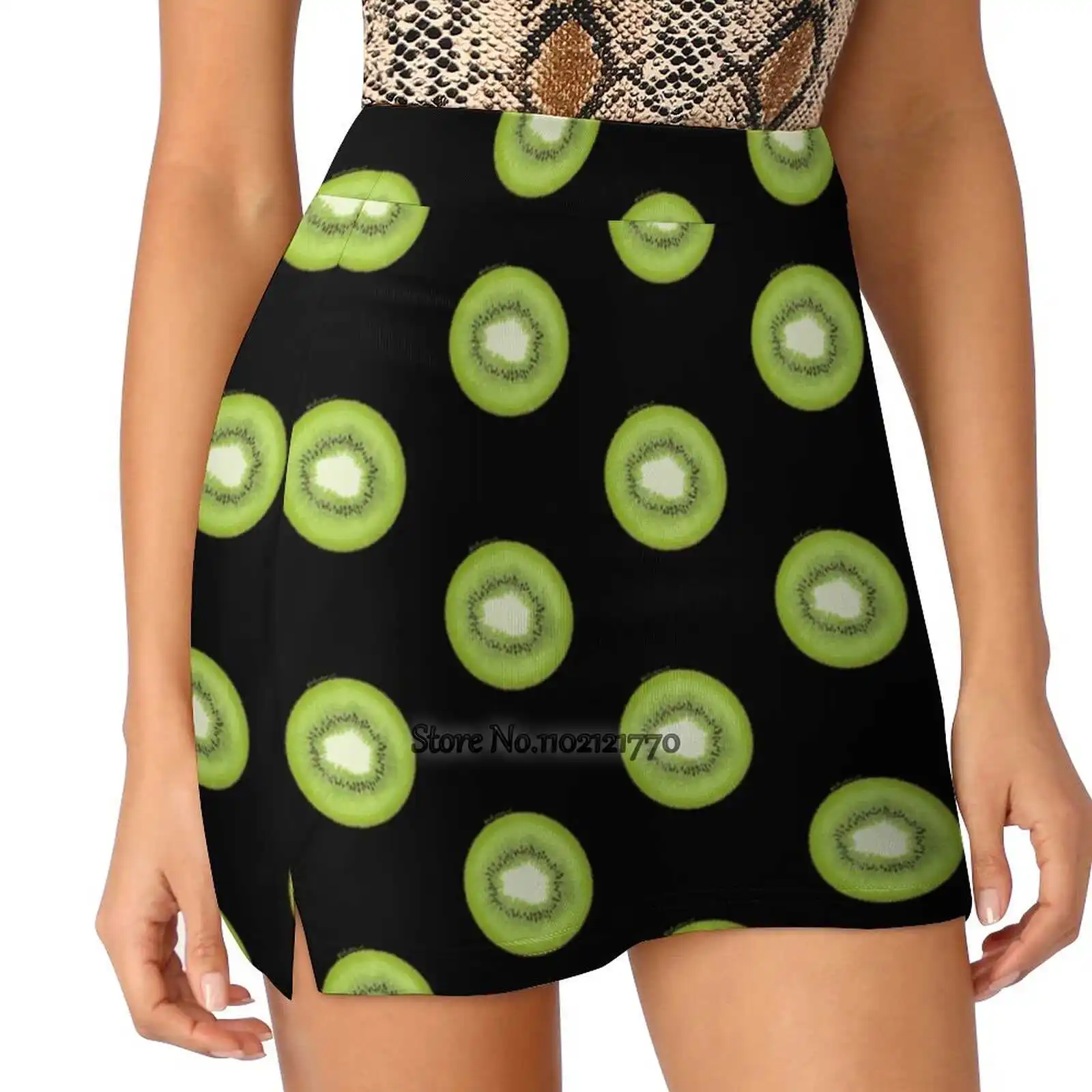 Kiwi Pattern Women Sports Lining Skirt Tennis Dance Fitness Short Printed Skirts Kiwi Kiwi Slice Fruit Fruits Summer Plant