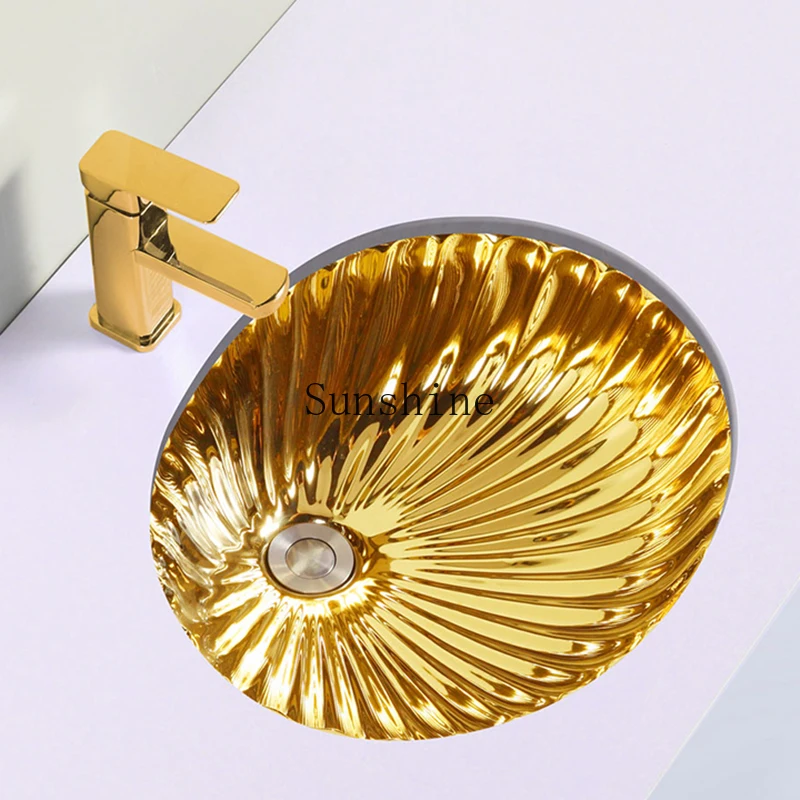 

Luxury gold under-counter basin round recessed bathroom cabinet wash basin
