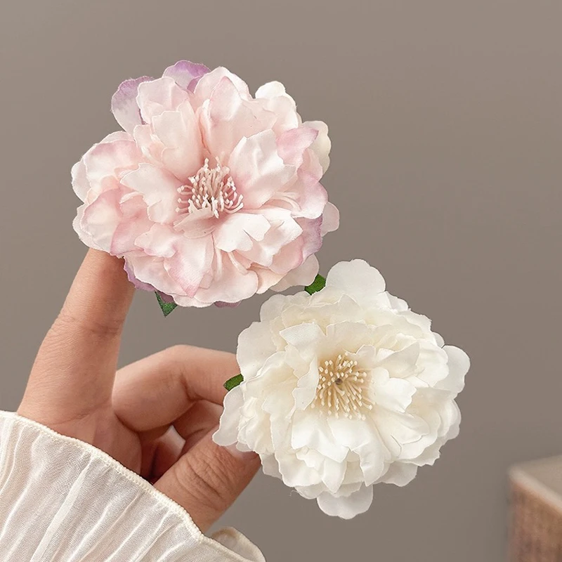 Peony Flower Hair Clips Side Clip Headwear Hair Ornaments Sweet Simulated Flower Hairpins For Woman Girls Beach Accessories