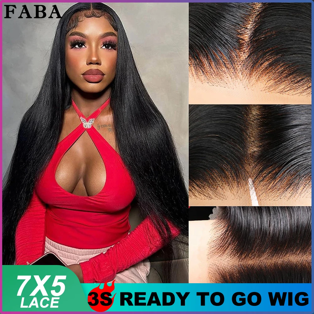 

FABA Hair Glueless Wigs Human Hair Ready To Wear 7x5 HD Lace Closure Glueless Wig with Bye Bye Knots Pre Plucked Straight Wig