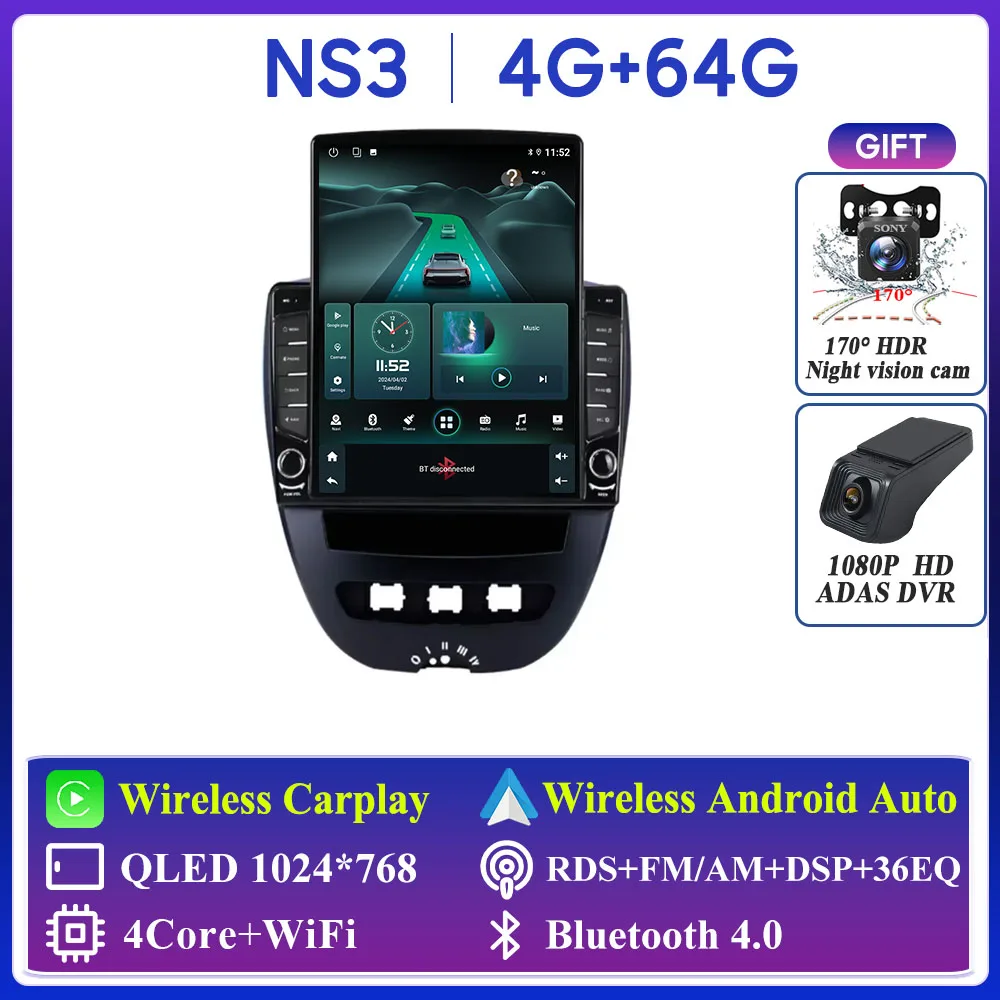 For Peugeot 107 Toyota Aygo Citroen C1 Car Radio Carplay Navigation GPS Stereo Android Auto Screen No 2din Video WiFi Autoradio