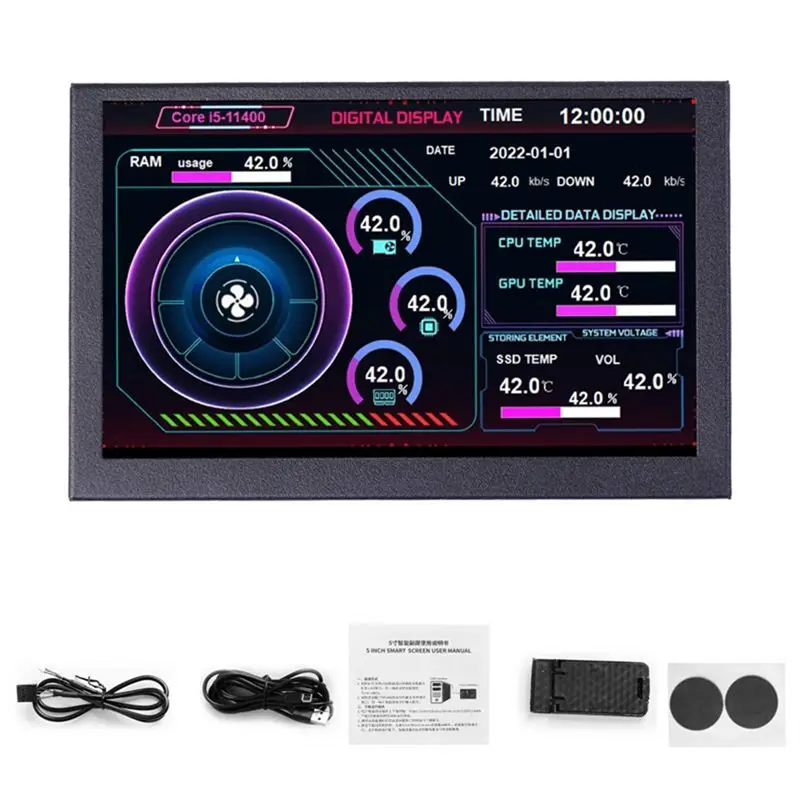 Superior-5-Inch USB-C Sub-Screen Chassis IPS Computer Sub-Screen Graphics Card Temperature Monitoring Status Chassis