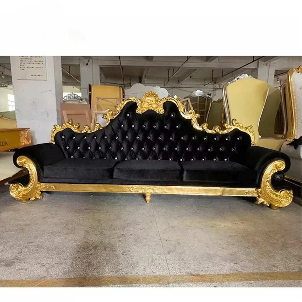 Luxury Premium Black Velvet Throne Sofa Party Wedding Black and Gold