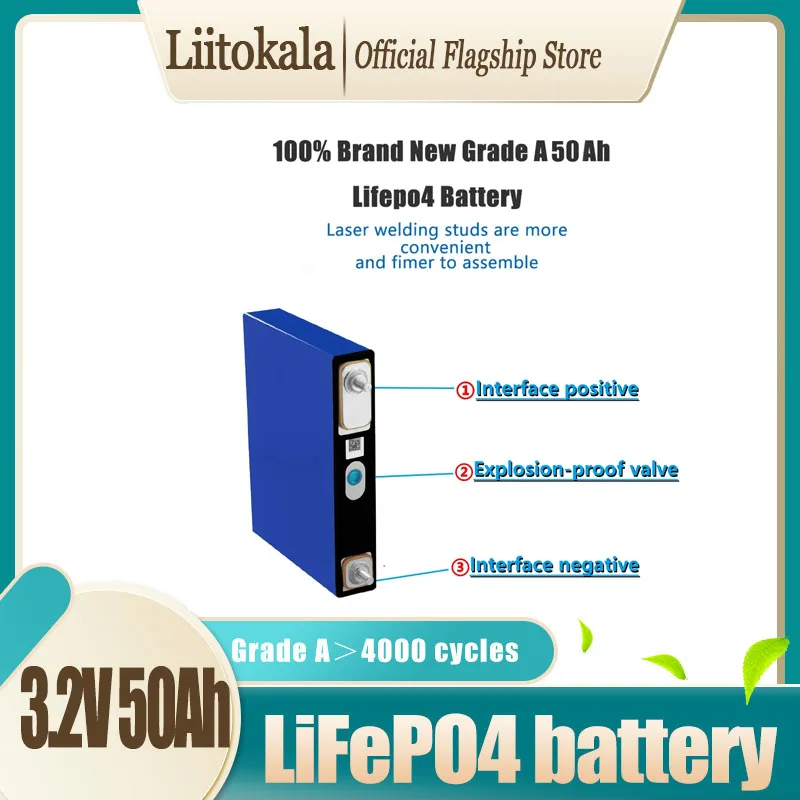 

3.2v 50Ah LifePo4 battery lithium 150A 3C high drain for diy 12V 24V solar Inverter electric vehicle c oach golf cart