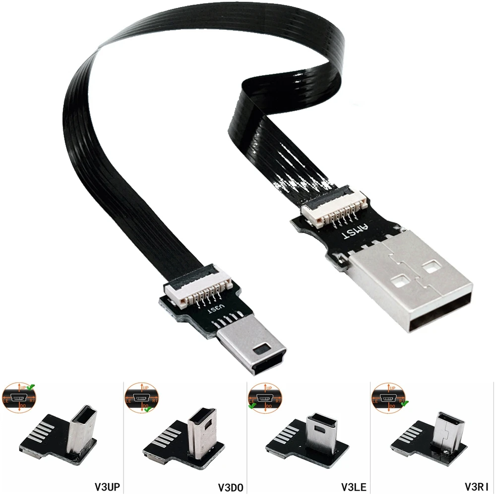 USB 2.0 수 데이터 케이블, FPC 5cm-100cm 미니 USB B 타입 5 핀 수, 왼쪽 오른쪽 각도 90 도, 0.25m, 0.5m, 0.4m, 0.3m, 0.2m