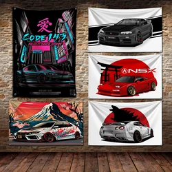 3x5 Ft Japan JDM Sports Car Flag Polyester Digital Printing Banner for Garage Wall Art Out Door Decoration With Brass Grommets
