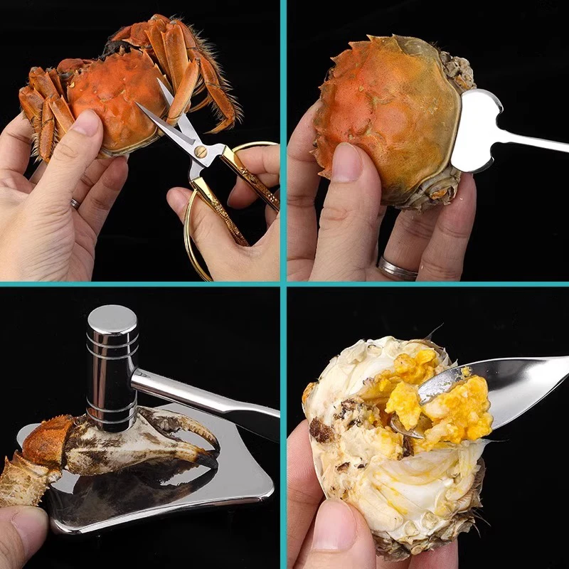 Crab tool home set crab clamp, stainless steel open crab stripping and eating hairy crab special tool crab eight pieces