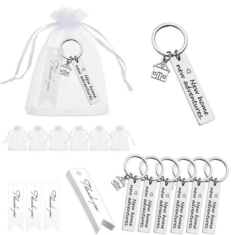 2026 NEW HOT 6Sets Silver New Home Keychain Employee Appreciation Gifts, with Organza Bags & Thank You Tags