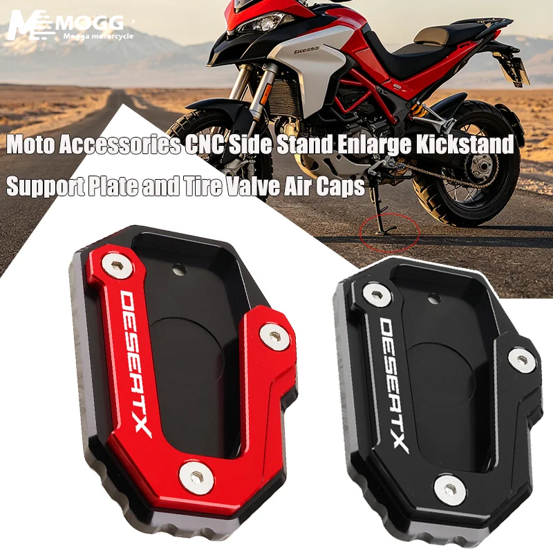 Moto Accessories For Ducati DesertX 2024 Desert X 2023 2022 CNC Side Stand Enlarge Kickstand Support Plate & Tire Valve Air Caps